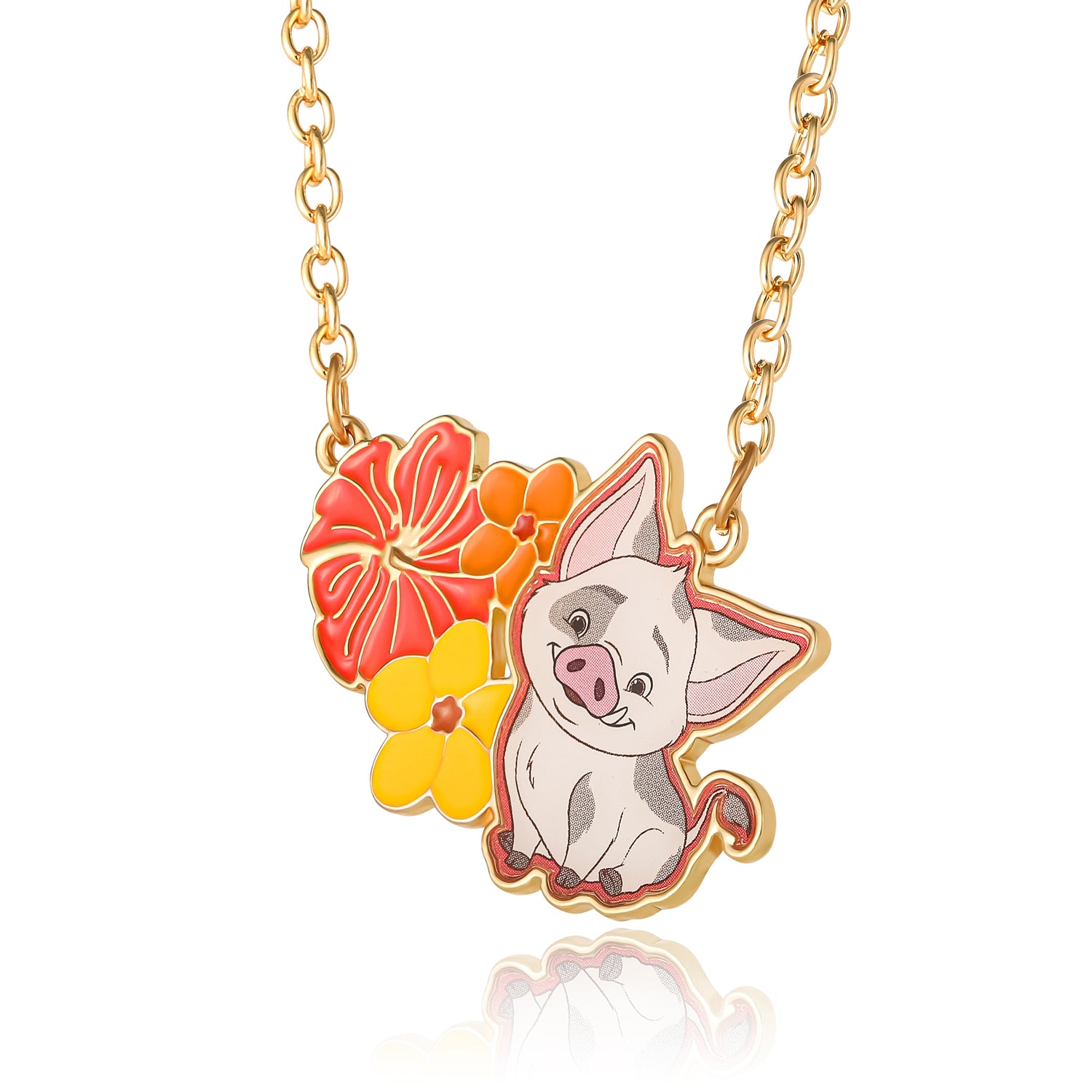 Moana Necklace for Women 16"+3.25" Official License, Fashion Pua and Flowers Pendant Necklace, Disney Jewelry for Women