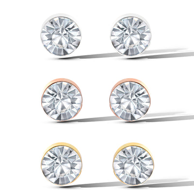 Jessica Simpson Crystal Stud Earrings Set - Trio of Sparkling Styles - Clear
