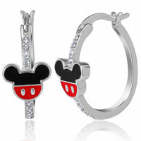 Disney Mickey Mouse Hoop Earrings Official License, Silver Flash-Plated Cubic Zirconia Disney Earrings for Women, Mickey Earrings