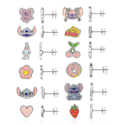 Disney Lilo and Stitch 12 Pairs Earring Set - Cherry, Flower, Donut, Heart, Strawberry