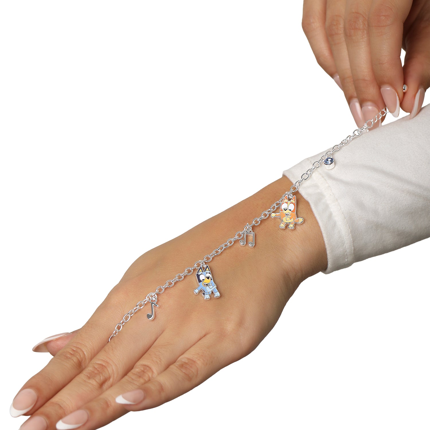 Bluey Bracelet with 5 Charms Official License, 6.75"+.75" - Silver Tone