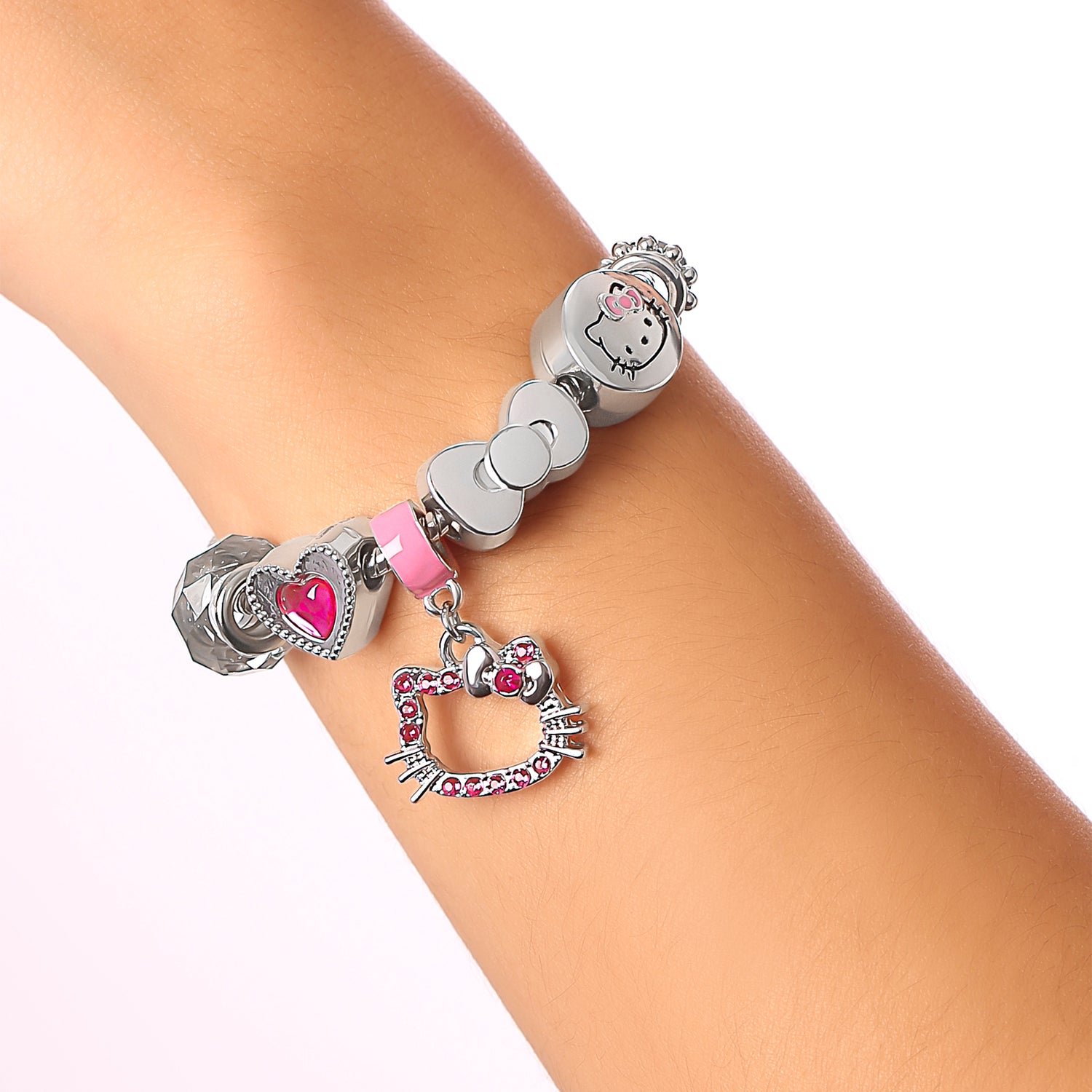 SALLY ROSE Hello Kitty Charm Bracelet for Women, 7" Fashion Sanrio Bracelets with 6 Unique Charms Official License