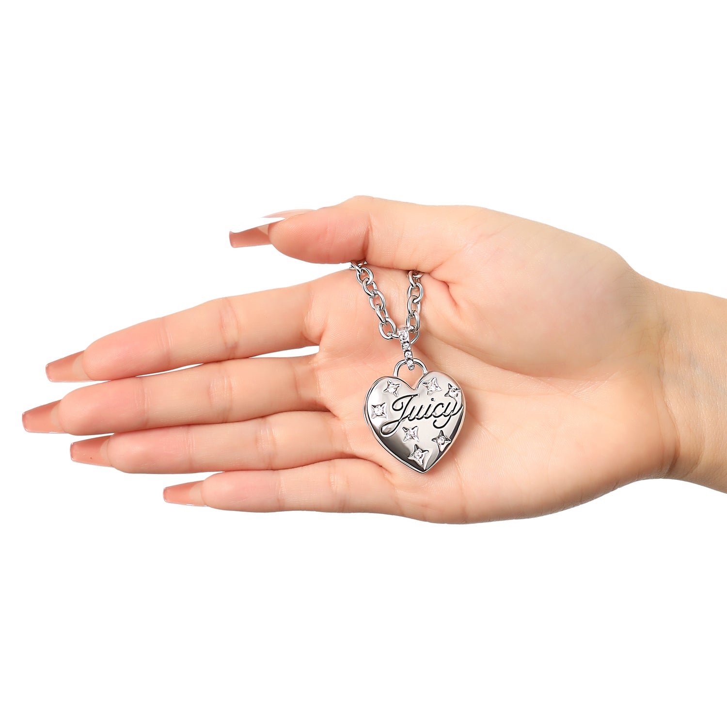 Juicy Couture 18"+2" CLEAR STONES PUFFY CONSTELLATION HEART NECKLACE -IMITATION RH PLT