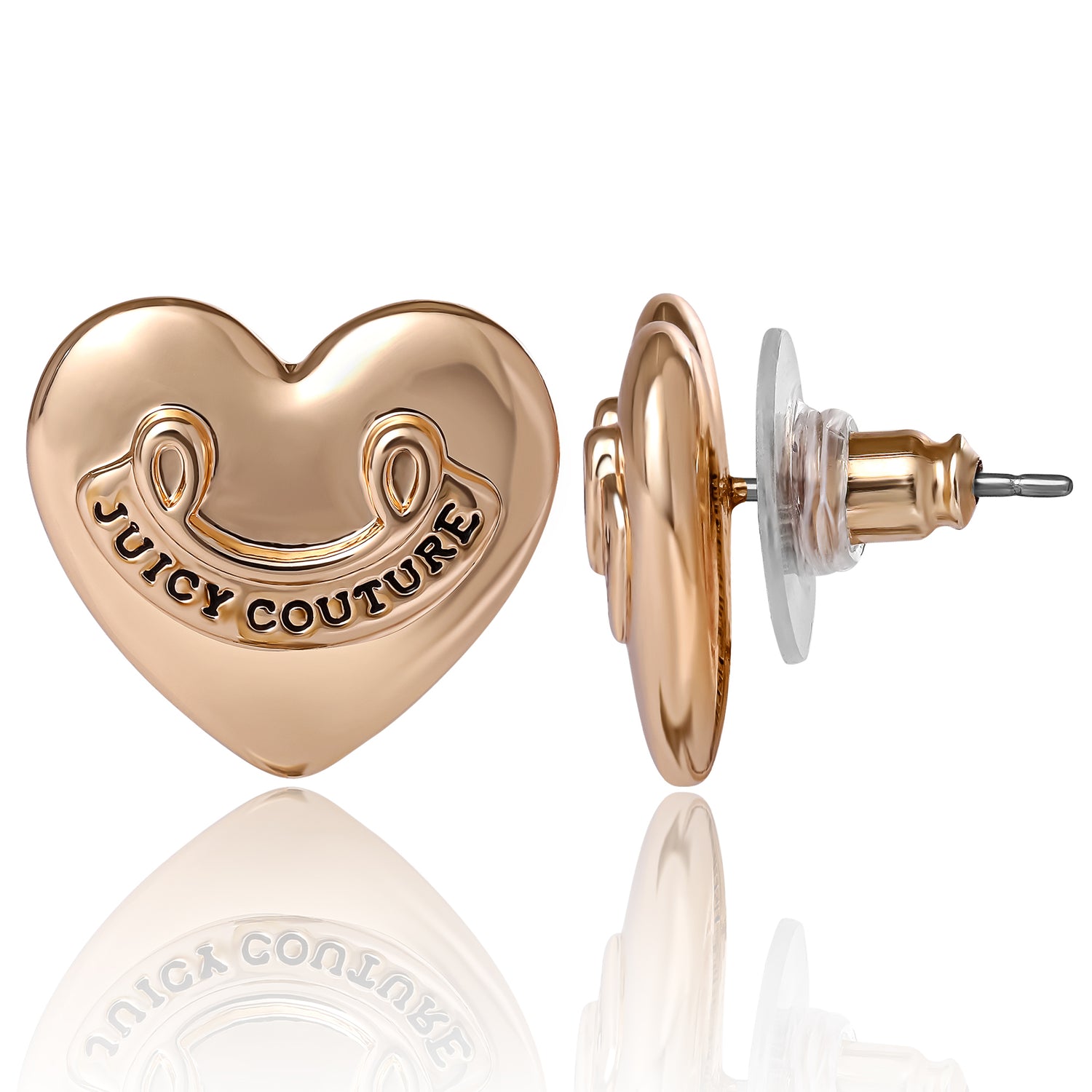 Juicy Couture Logo Heart Stud Earrings with Stone Embellishments