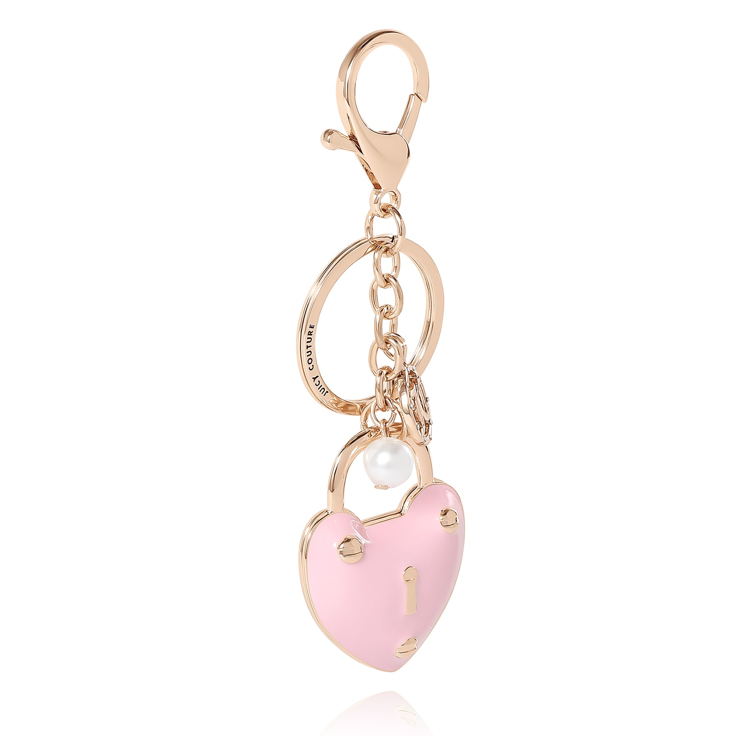 Juicy Couture Pink Padlock Heart Keychains for Women, Pink Key Chain with Logo Charm