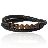 Lucky Brand Braided Cord Men's Bracelet with Tiger's Eye Beads, Stainless Steel Bracelet, Male Jewelry