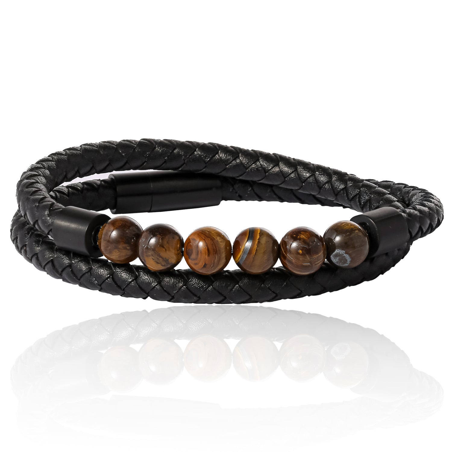 Lucky Brand Tiger’s Eye Beaded and Leather Wrap Bracelet - Braided Leather & Stone Jewelry for Men