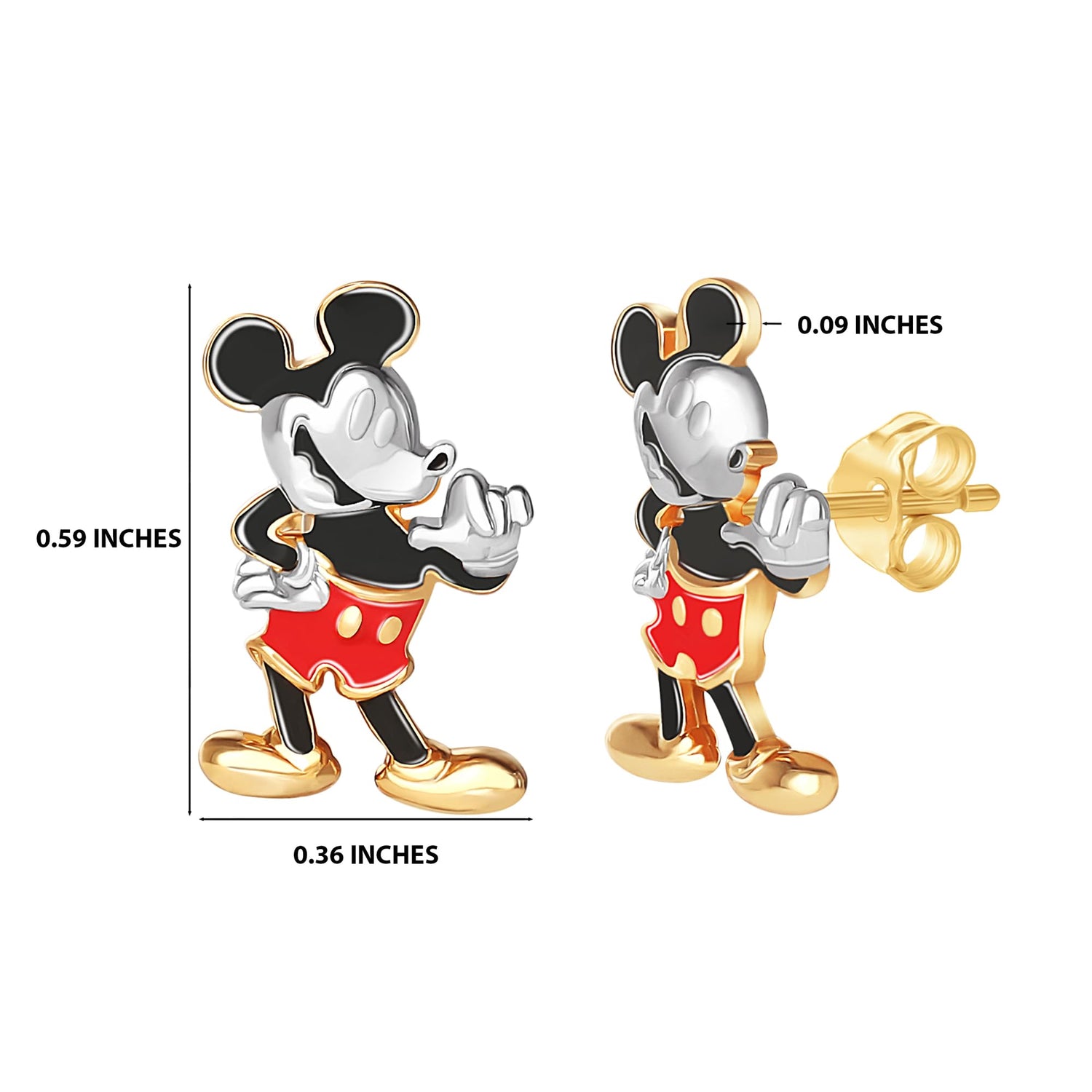 Disney Womens 3D Mickey Mouse Stud Earrings, Official License Flash-Plated and Enamel Sterling Silver Stud Earrings