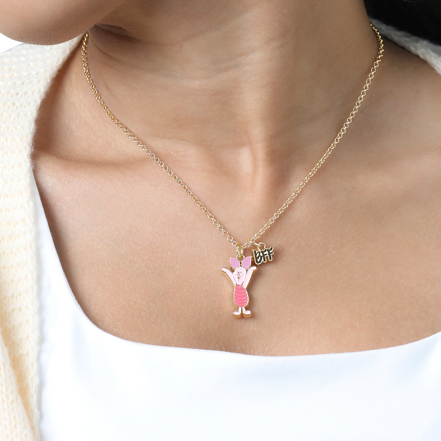 Winnie the Pooh and Piglet BFF Necklace for 2 Official License, Gold-Tone