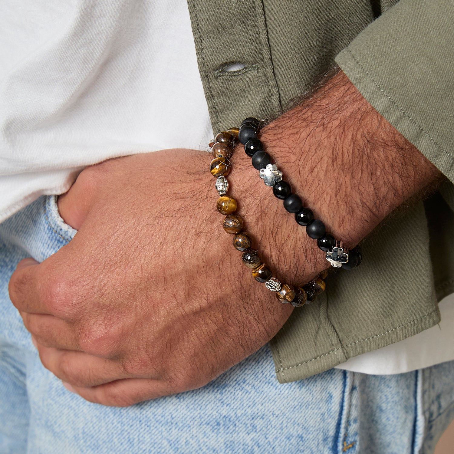 Lucky Brand Stretch Stone Bracelet Set – Black Onyx & Tiger’s Eye