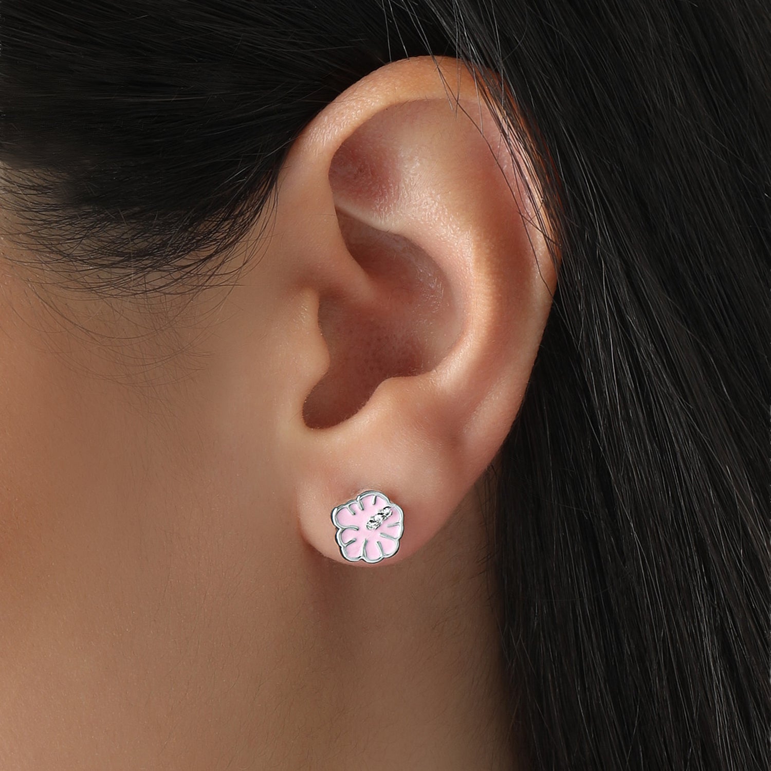 Celebrity Pink Bow and Heart Stud Earrings Pack of 6, Silver Tone