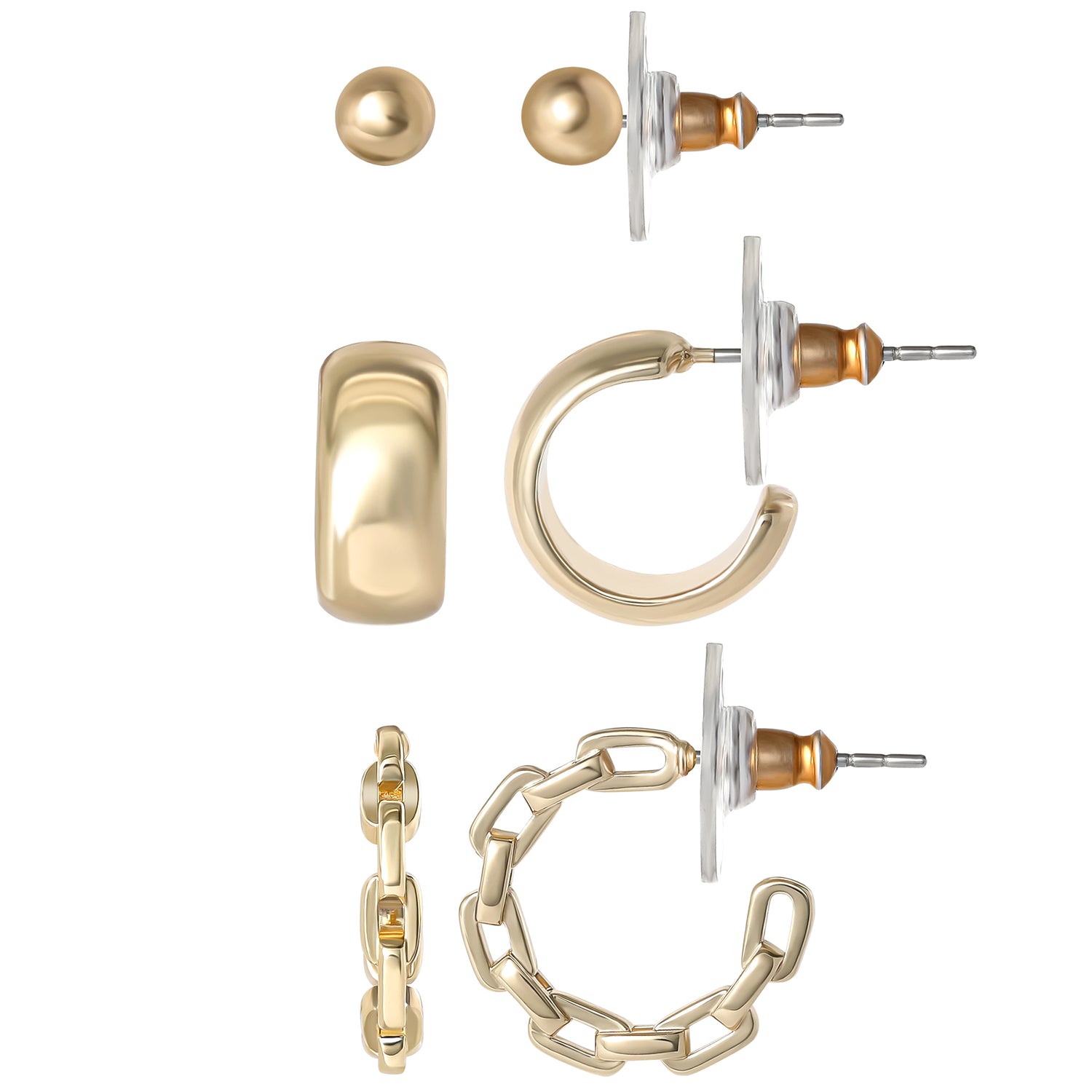 Jessica Simpson Gold-Tone Stud and Hoop Earring Set