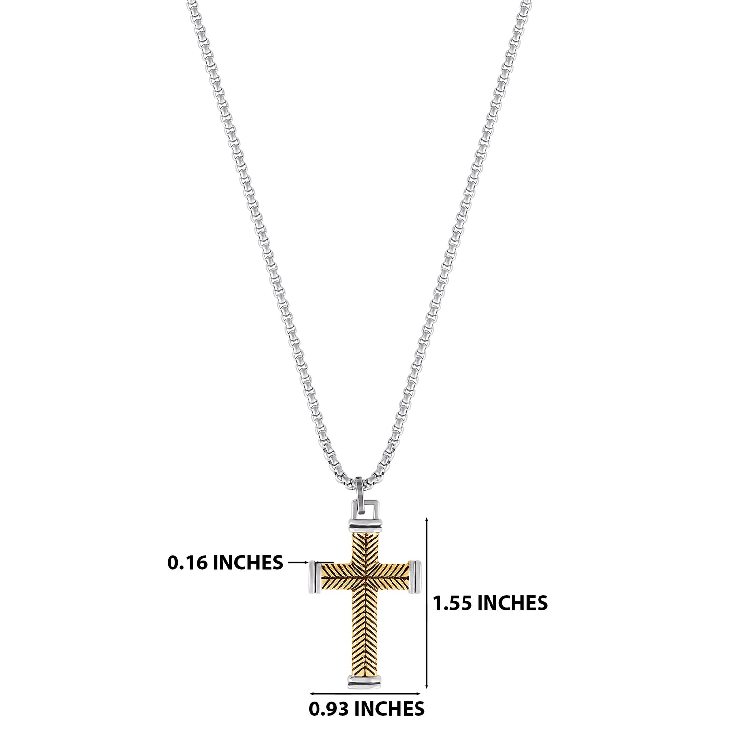 Lucky Brand Stainless Steel Cross Necklace for Men 24", Two-Tone Cross Pendant Necklace, Cross Jewelry