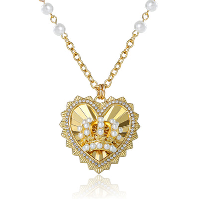 Juicy Couture Heart Crown Necklace, Gold‑Tone with Pearl Accent