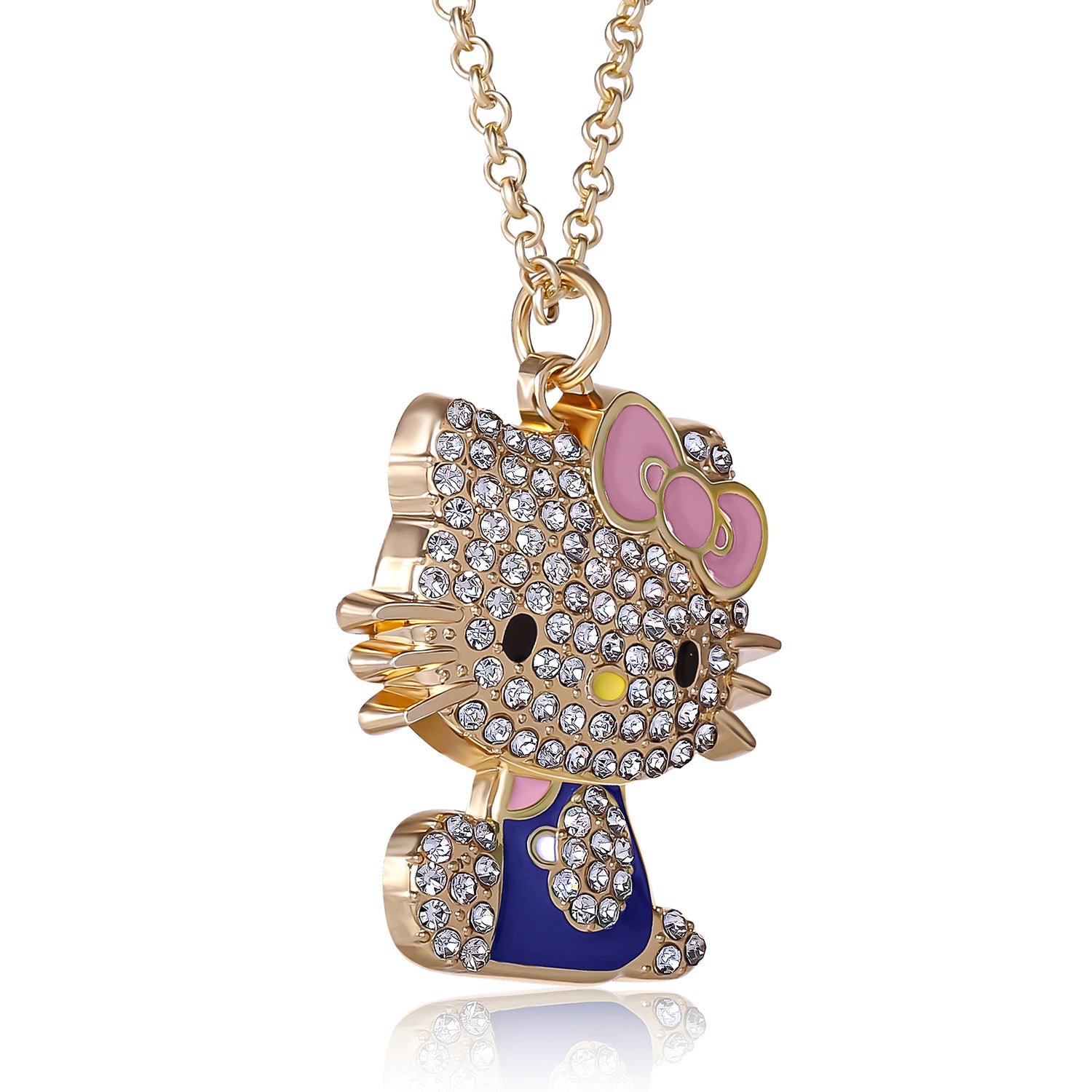 SALLY ROSE Hello Kitty Pink and Blue Enamel and Pave Necklace Official License, Gold-Tone 16+3 Hello Kitty Necklace, Sanrio Gifts - Blue