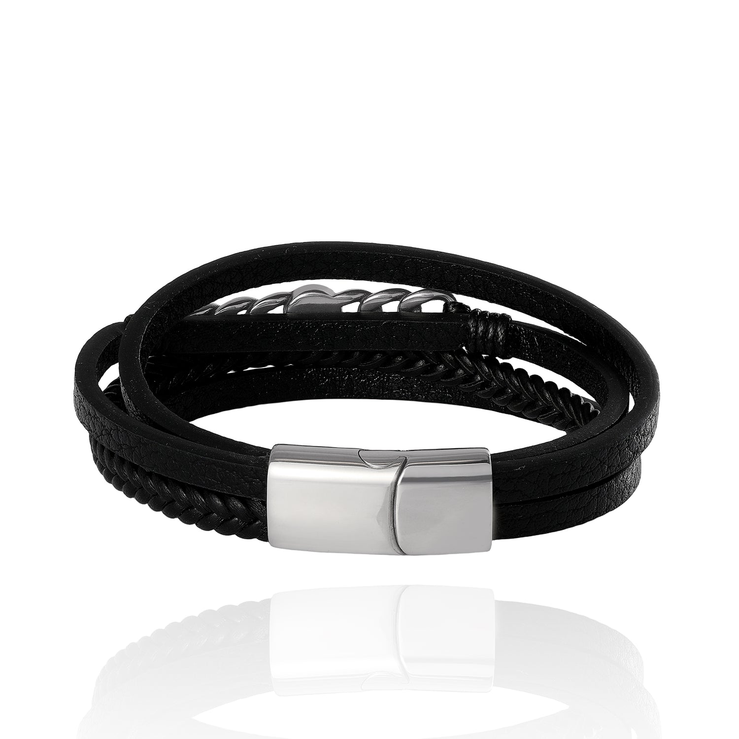Lucky Brand Men’s Multi‑Row & Chain 8.25'' Bracelet with Compass Emblem