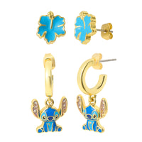 Disney Stitch Earrings 2-Pack, Hibiscus Studs and Stitch Charm Huggie Hoops