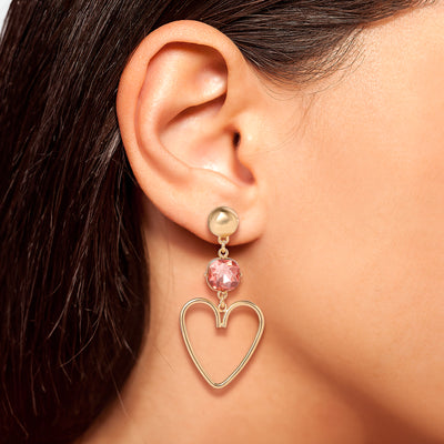 Jessica Simpson Gold-Tone Heart Drop Earrings with Pink Crystal Accent
