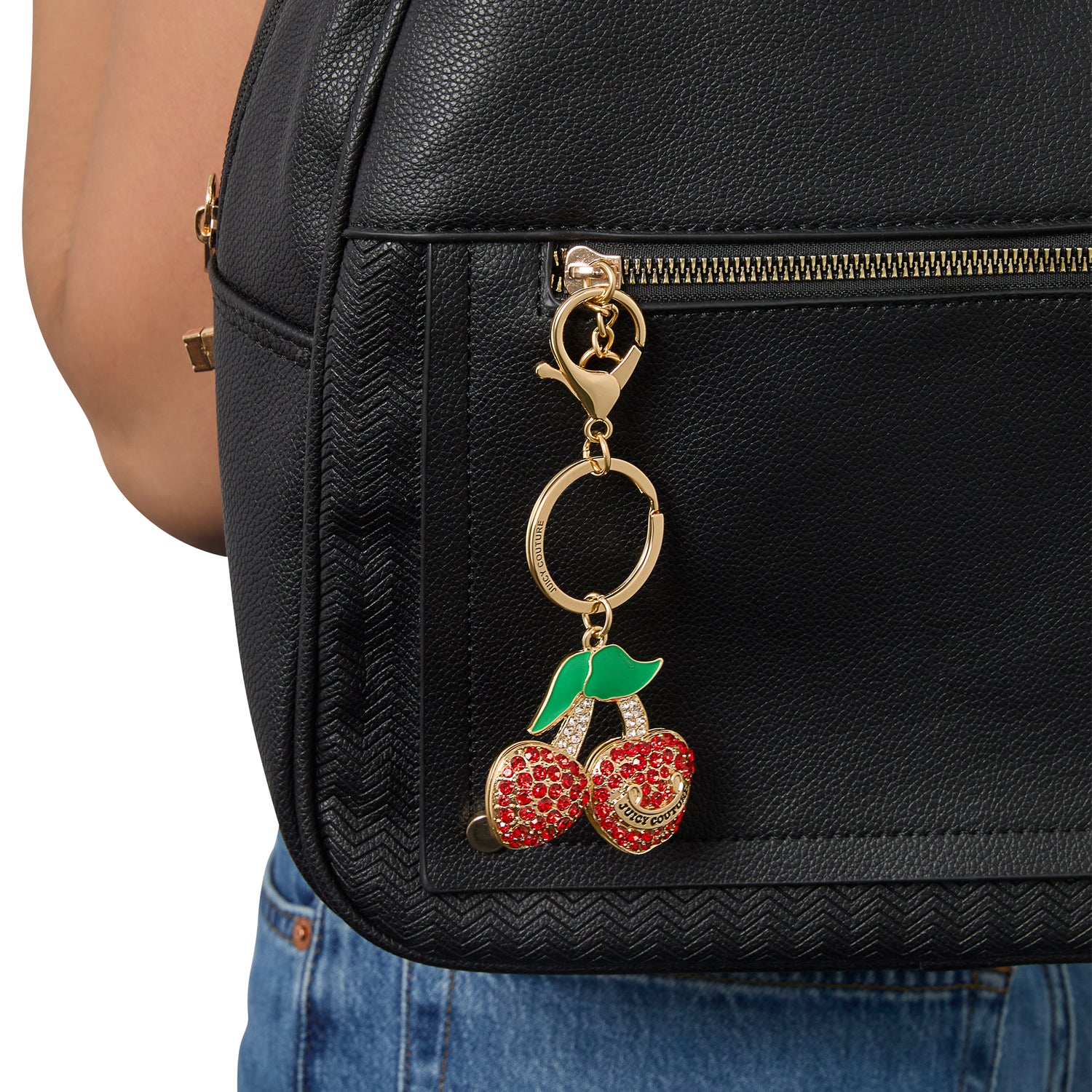 Juicy Couture Cherry Crystal & Enamel Keychain In Gold Tone
