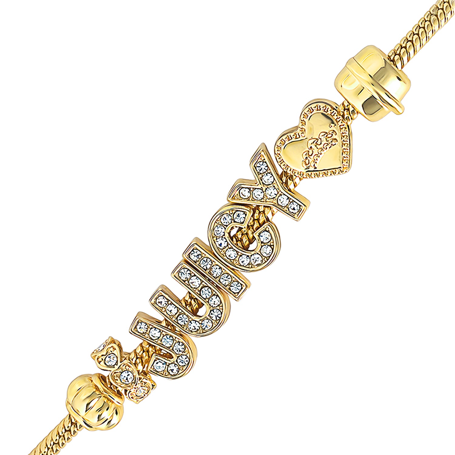 Juicy Couture Logo Charm Bracelets for Women, 7.5", Gold-Tone