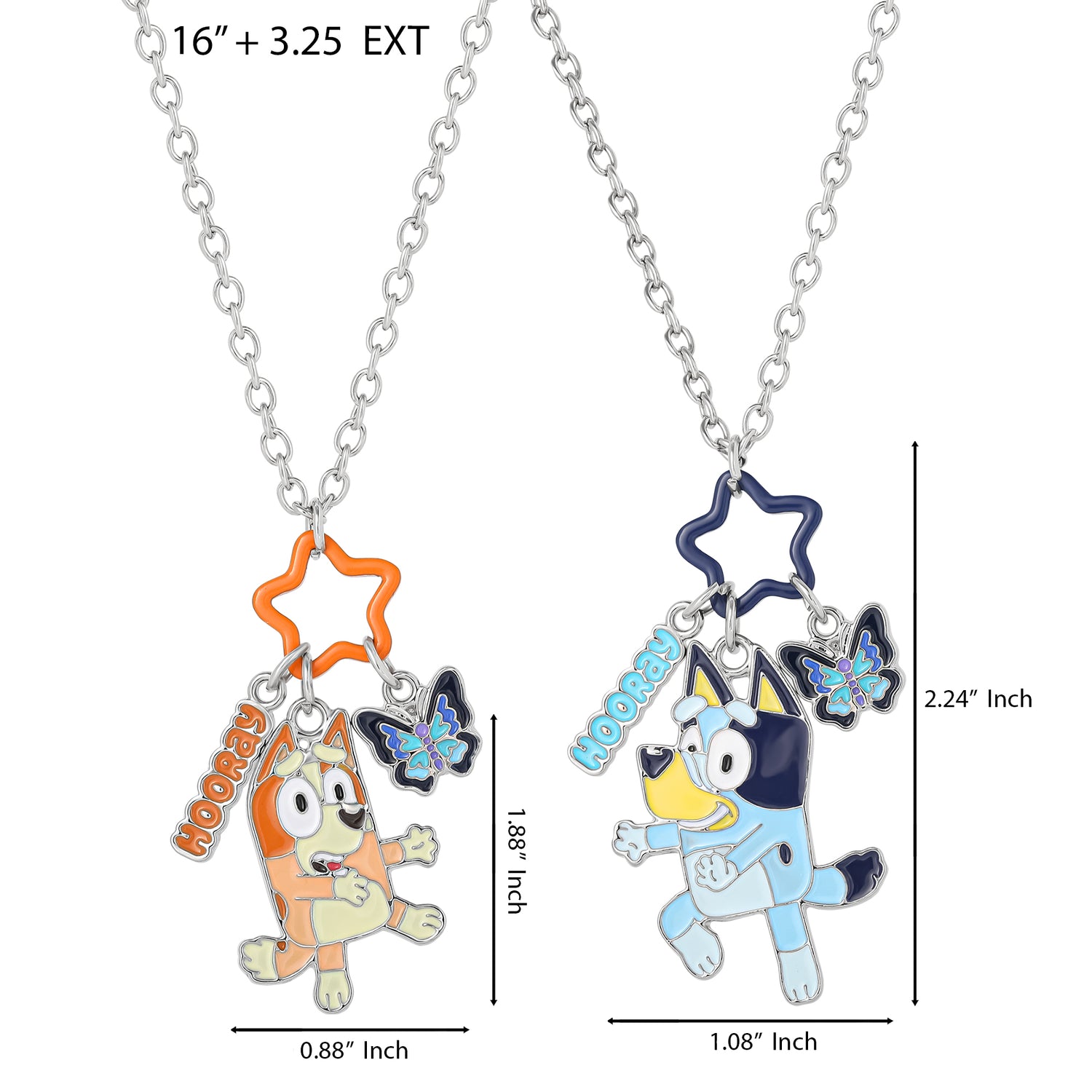 Bluey and Bingo BFF Pendant Necklace Set with Star and Charm Tags - 2 Piece Jewelry Gift