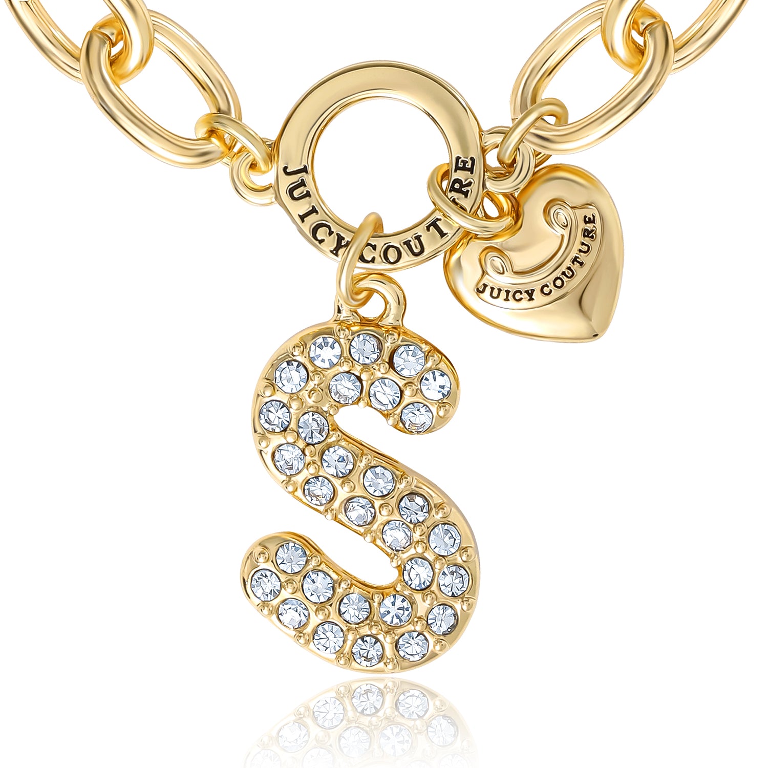 Juicy Couture Pavé Initial Charm Bracelet - 7.5'' Gold Tone Link