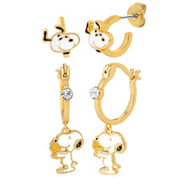 Peanuts Snoopy Earring Set, 2-Pair, Gold-Tone Studs & Dangle Hoops