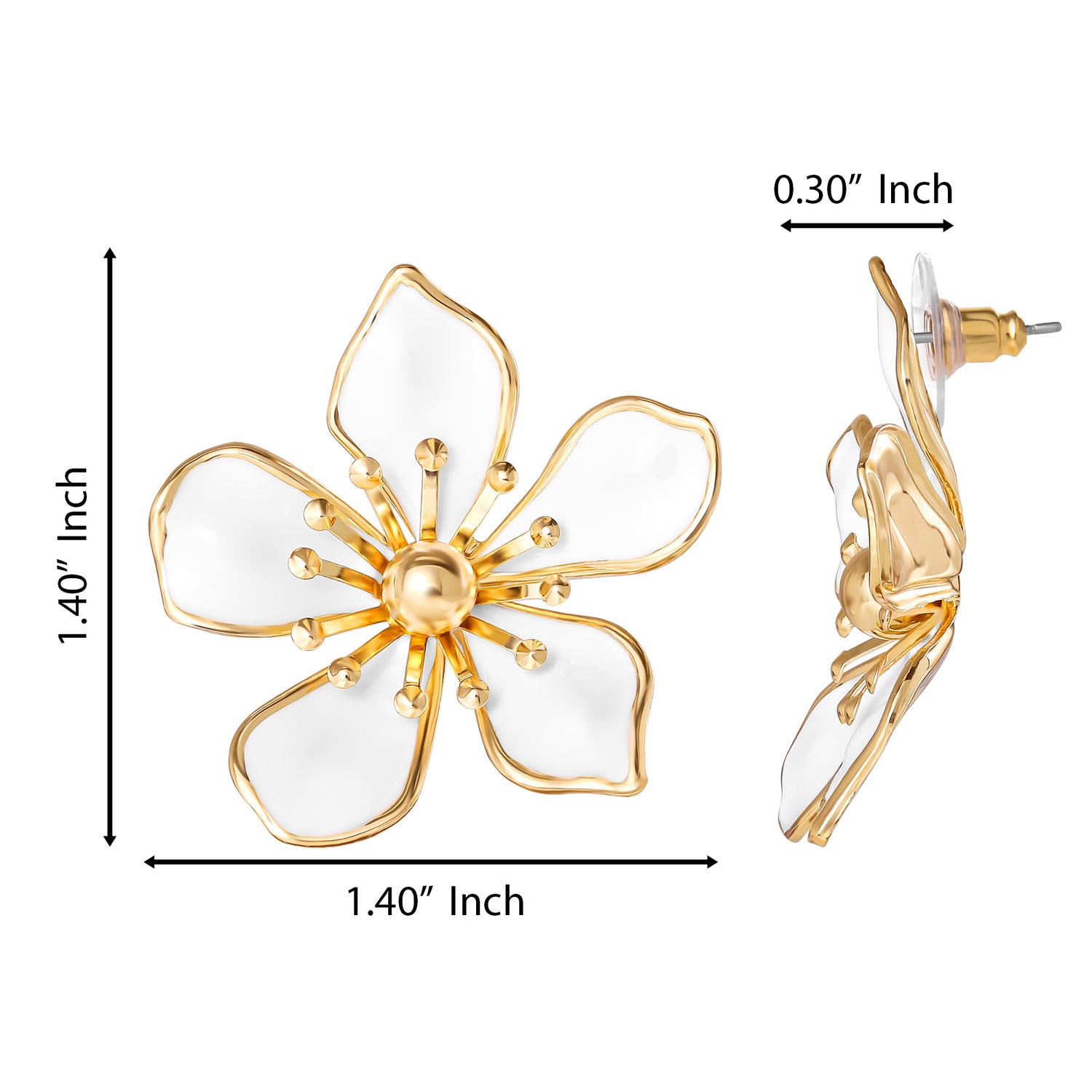 Jessica Simpson White Enamel Flower Earrings for Women, Gold-Tone Flower Stud Earrings