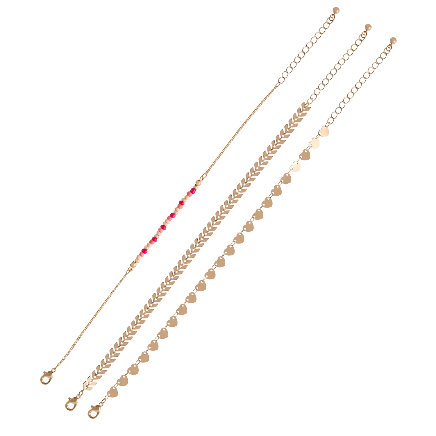 Jessica Simpson 3-Piece Dainty Gold-Tone Anklet Set - 9+2''