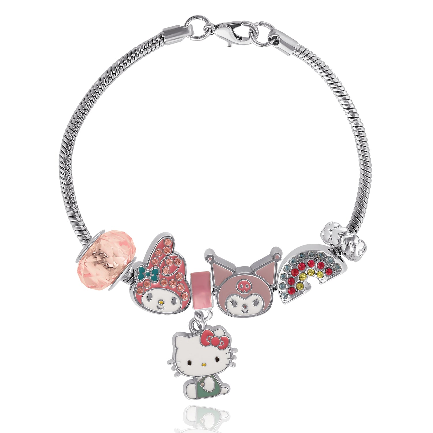 Sanrio Hello Kitty Charm Bracelet – Hello Kitty, My Melody & Kuromi, Rainbow Beaded Bracelet