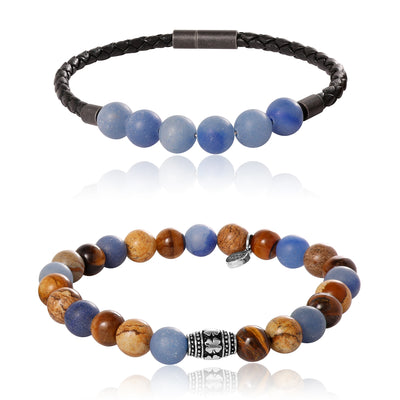Lucky Brand Sodalite, Picture Jasper, Tiger's Eye Stretch Bead & Magnetic Cord Bracelet Set - 2 Piece