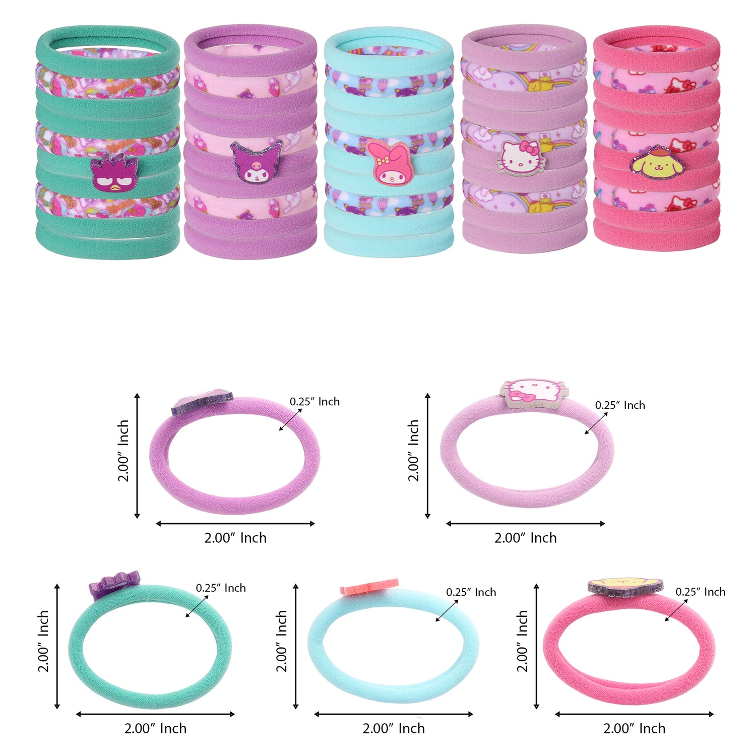 Hello Kitty and Friends Hair Ties in Bulk 50 Pieces Official License, Sanrio Hair Accessories with My Melody, Kuromi and More
