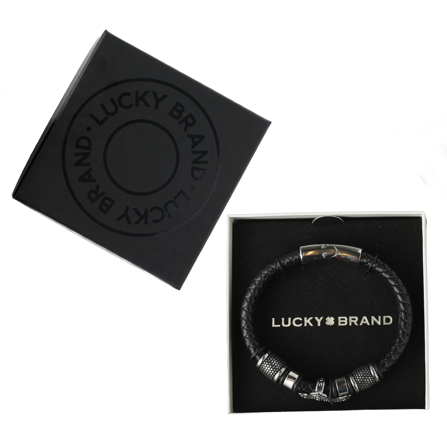 Lucky Brand Black Cross Bracelet for Men, Stainless Steel Faith Bracelet - 8.5''