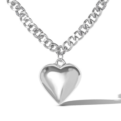 Jessica Simpson Silver-Tone Chunky Heart Pendant Chain Necklace