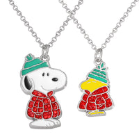 Peanuts Snoopy & Woodstock Necklace Set, 2-Piece, Silver-Tone