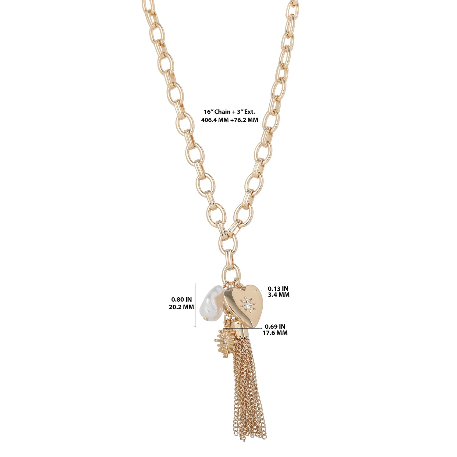 BCBG Generation Chunky Chain Necklace with Pearl and Tassel Accents