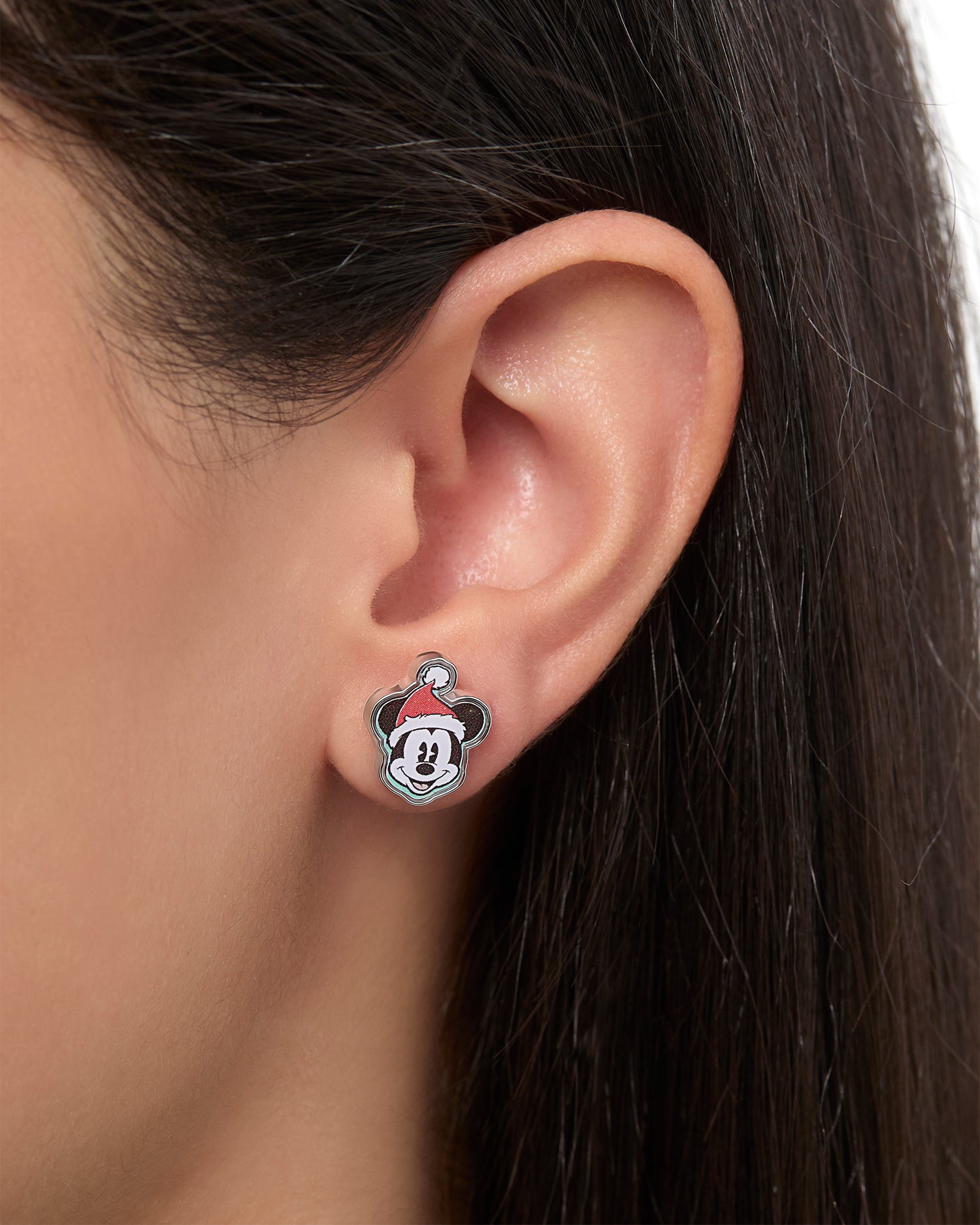 Disney Holiday Stud Earring Set, 3 Pairs - Mickey Santa, Peppermint Ears & Gifts, Silver‑Tone