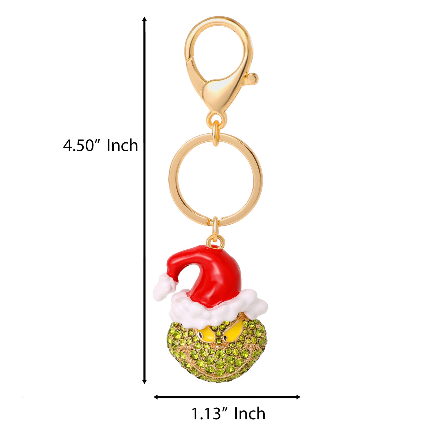 Dr. Seuss The Grinch Crystal Keychain with Santa Hat, Gold‑Tone
