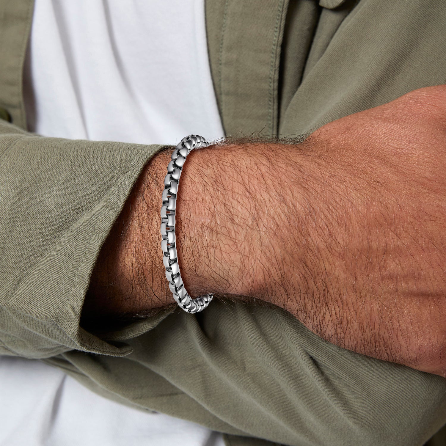 Lucky Brand Men's Silver-Tone Box Chain Bracelet