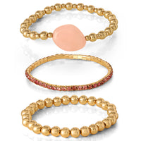 Jessica Simpson 3-Piece Beaded Stretch Bracelet Set - Gemstone & Gold-Tone Accents - Pink