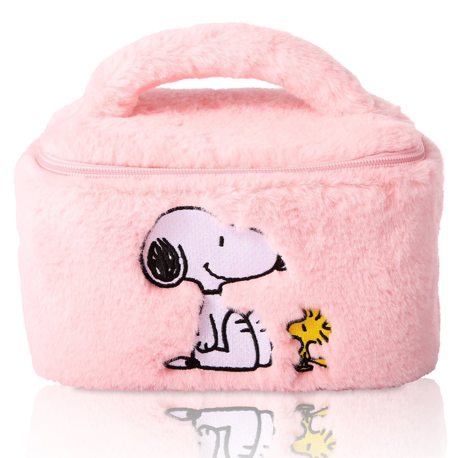 SALLY ROSE Peanuts Snoopy Pink Make Up Bag Official License, Plush Woodstock and Snoopy Cosmetic Bag with Zip Closure, Cute Makeup Bag