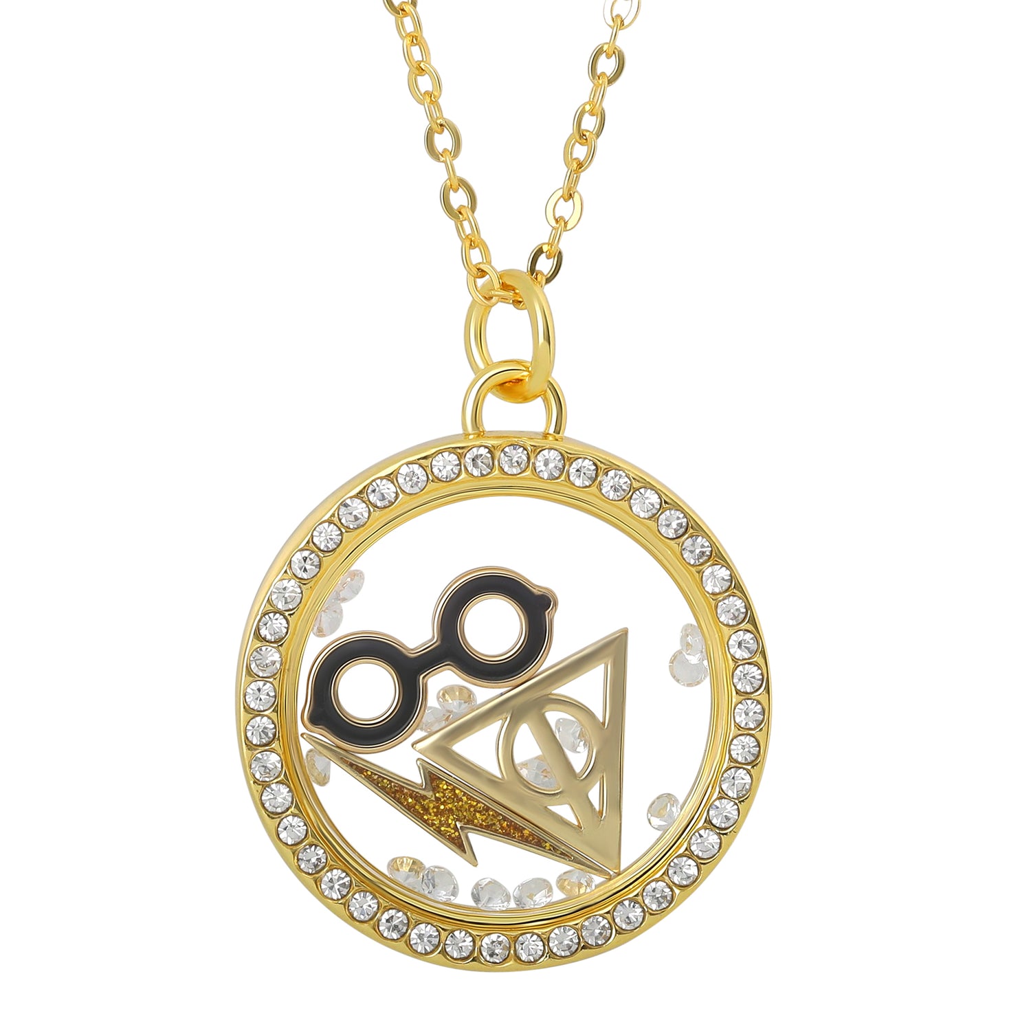 Harry Potter Lightning Scar and Glasses Shaker Pendant Necklace with Crystals - 18"+1"