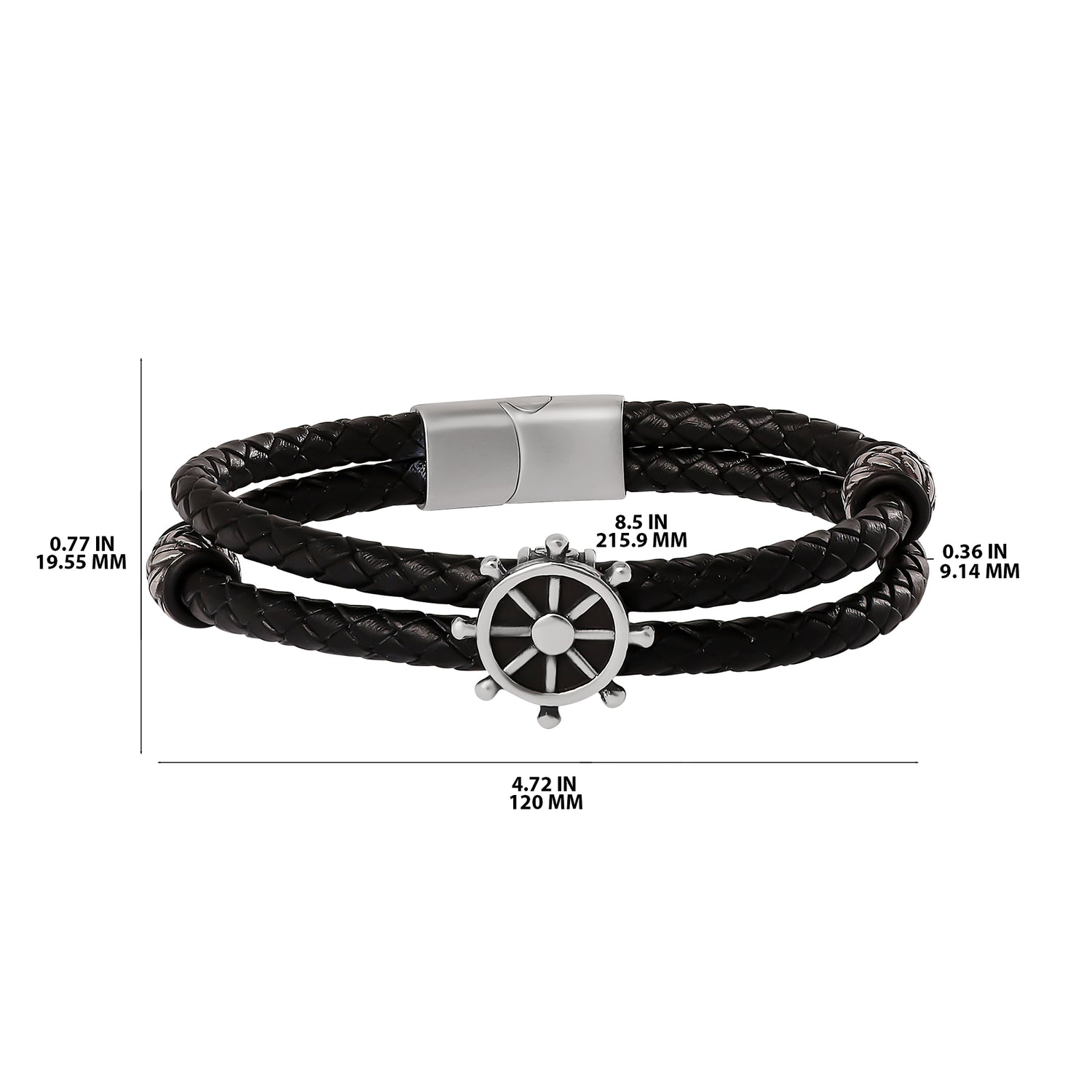 Lucky Brand Mens Nautical Wheel Black Braided Bracelet