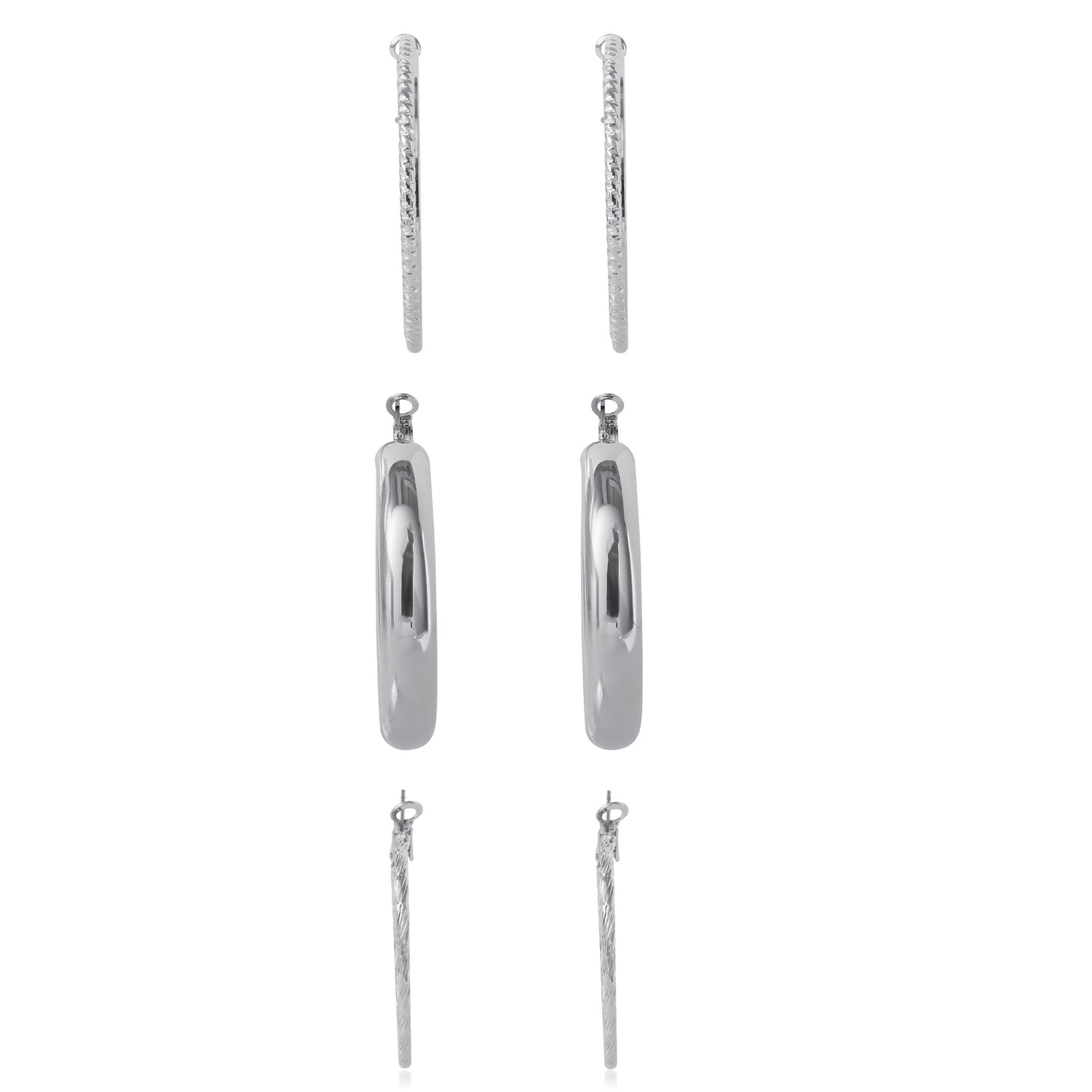 JS Jessica Simpson 3-Piece Textured Silver-Tone Hoop Earring Set