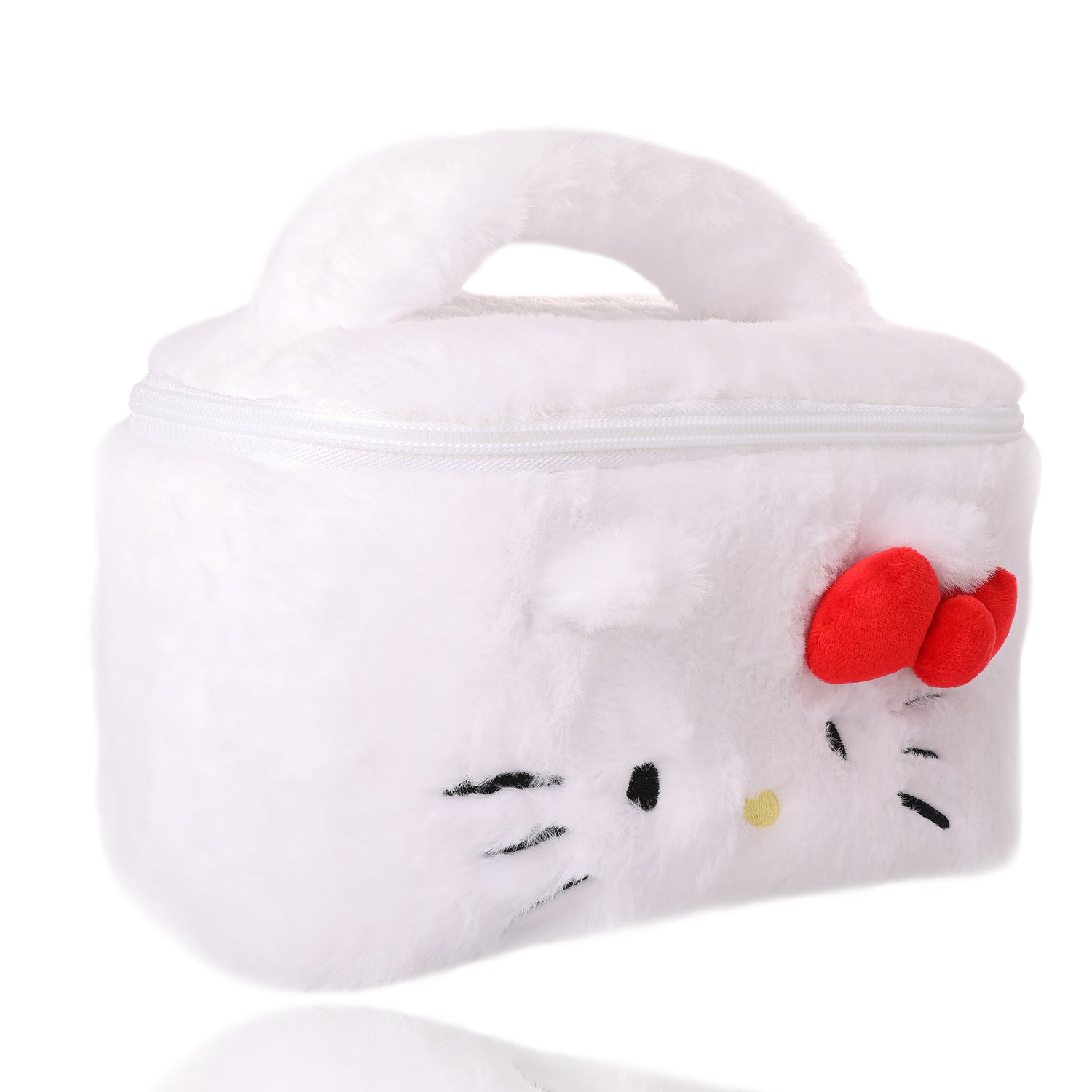 SALLY ROSE Hello Kitty Makeup Bag Official License, Plush Sanrio Cosmetic Bag with Zip and Handle, Fluffy and Cute Makeup Bag