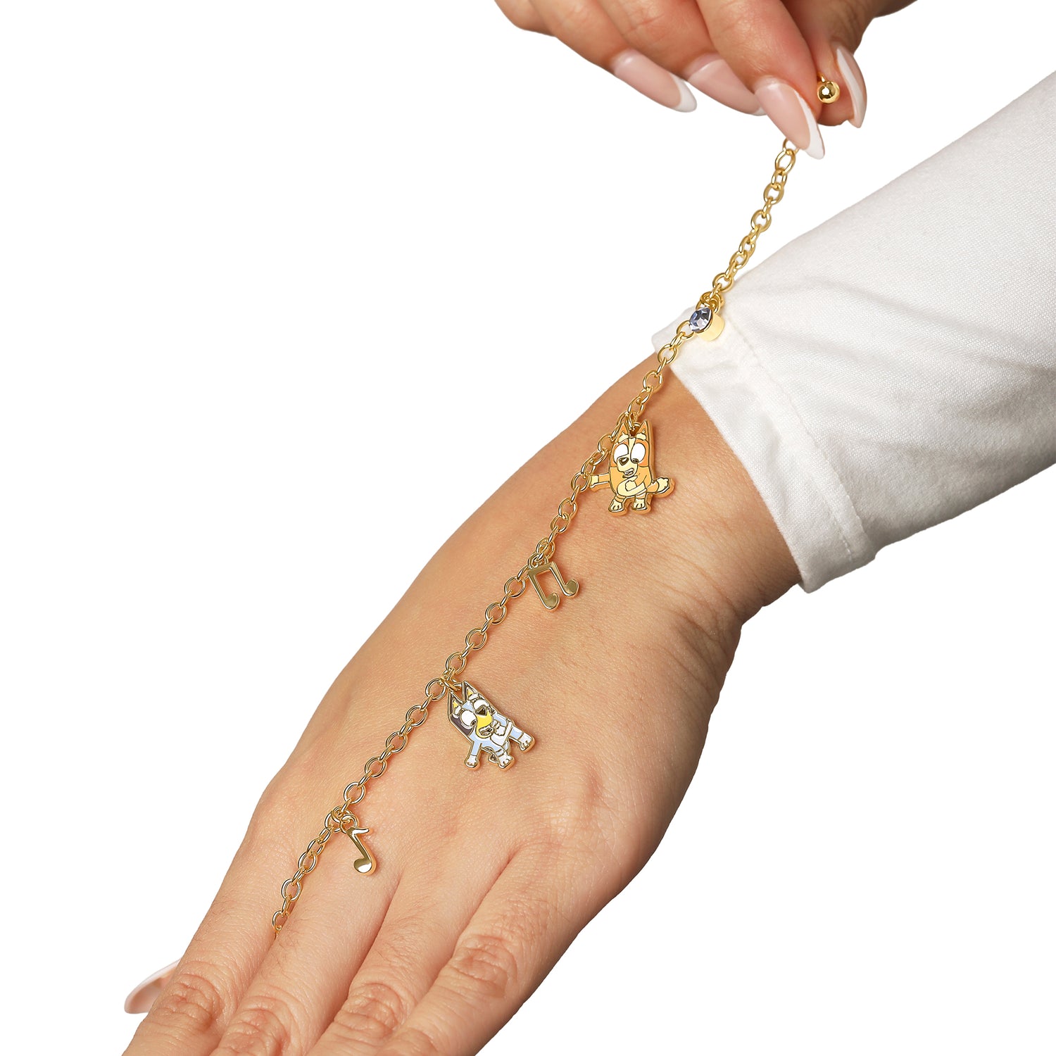 Bluey Bracelet with 5 Charms Official License, 6.75"+.75" - Gold Tone