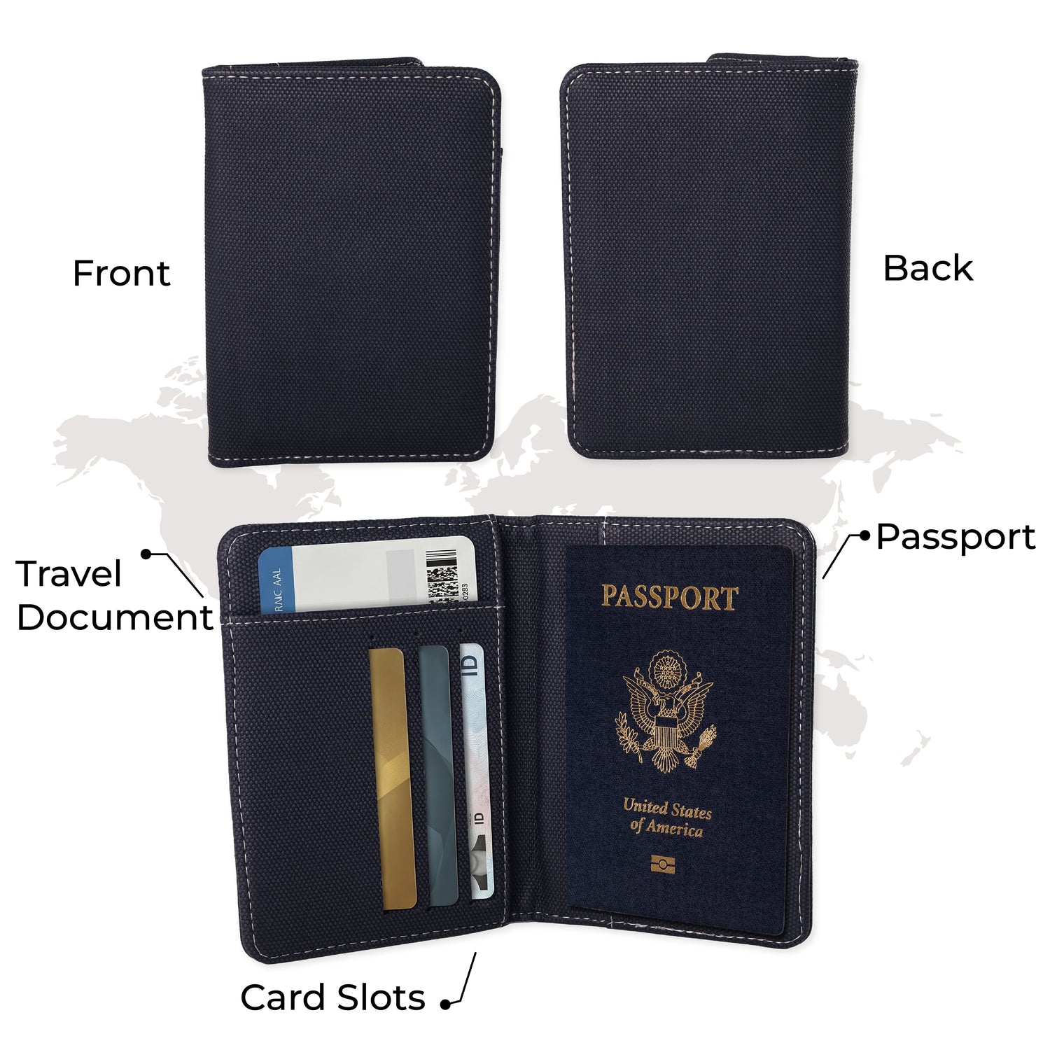 Lands' End Passport Holder for Travel, Passport Cover for Men and Women, Travel Folio (Black) - Black