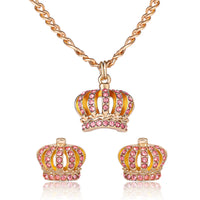 Juicy Couture Necklace and Crown Stud Earrings for Women with Pink Crystals, Gold Tone Jewelry Set