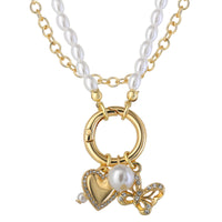 Celebrity Pink Gold and Pearl Necklace Set for Women 2-Piece, Dangle Charms