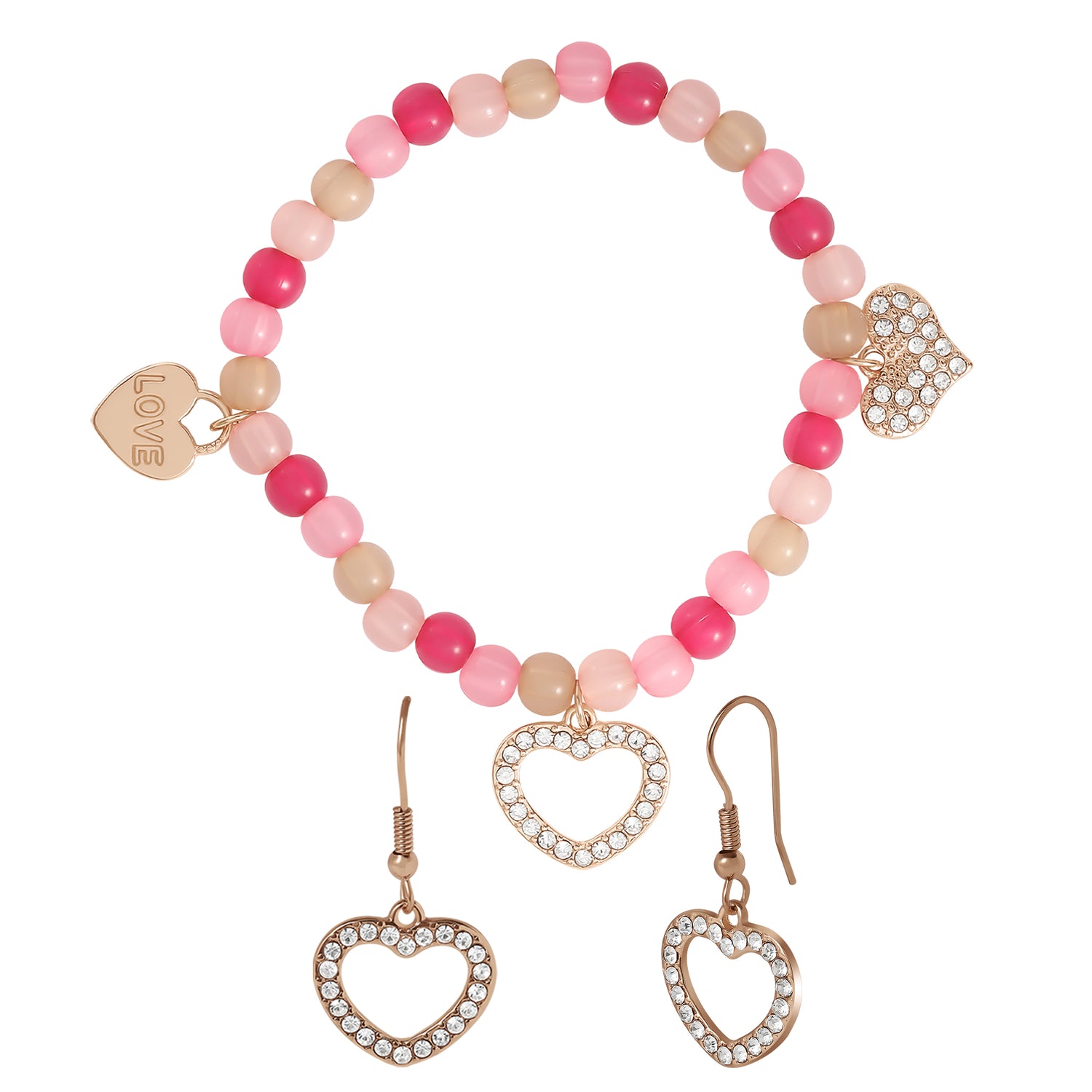 Jessica Simpson Kids Pink Heart Charm Bracelet & Earrings Set